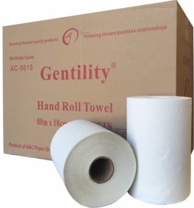 A&C Gentility Paper Roll Hand Towel 1 Ply 80m Recycle Virgin Paper Ctn/16