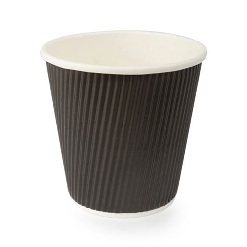 8oz/90 Triple Wall / Corrugated Coffee Cups Black Ctn/500 - Disposable King