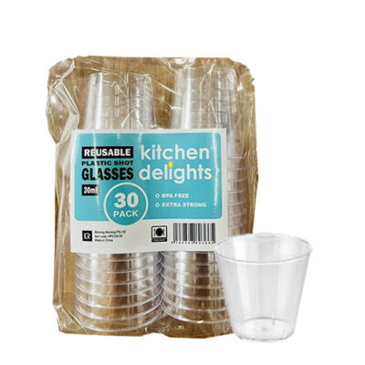 Clear reusable plastic shot glass with 30ml capacity. Safer than glass for breakages. Great for spirits, vodka jellies, dipping sauces, appetizers, desserts, food & drink testers. Made from our special resin, they are dishwasher safe, can be re-used.
